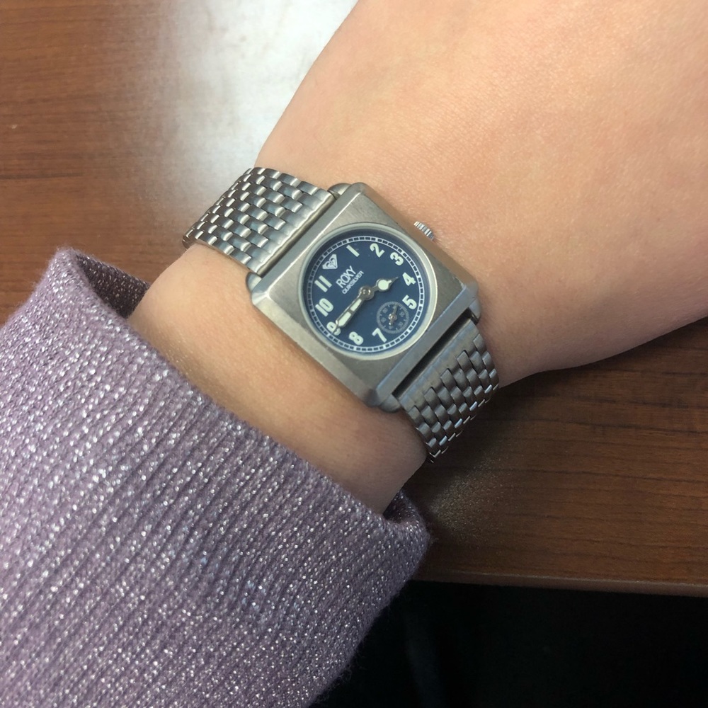 Roxy Quicksilver Chain Link Watch Silver Navy Blue